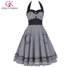 Grace Karin retro cosecha patrón Backless Halter algodón vestido de fiesta CL008993-1